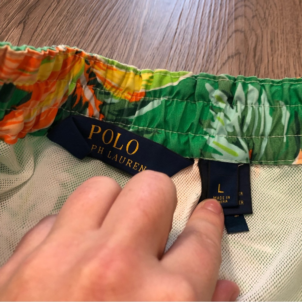 Polo Ralph Lauren Hawaiian Swim Trunks Lined Men’s Large Green Orange Floral - Picture 3 of 7